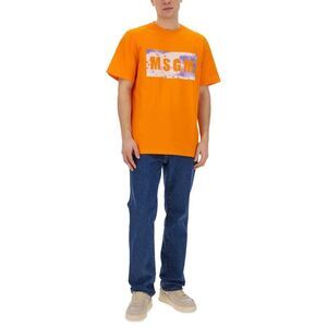 MSGM Box Logo Graphic T-Shirt Men ORANGE T-Shirts